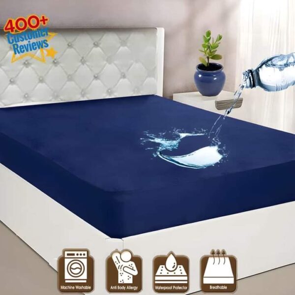 Cotton Toweling Waterproof Mattress Protector (Navy Blue)